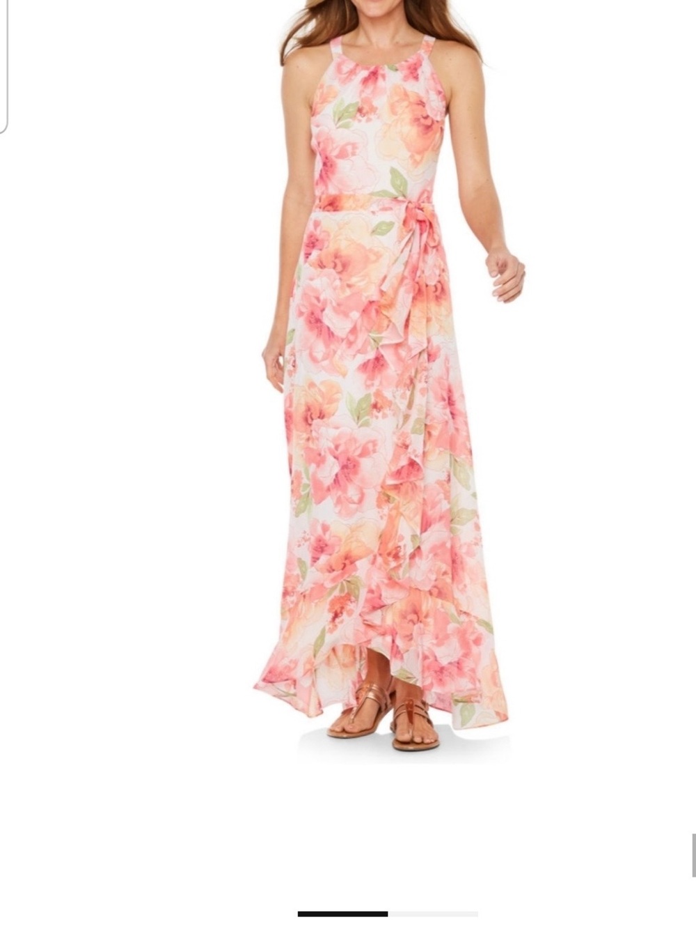 R&K Pink Peach Floral Halter Maxi Dress  Never worn